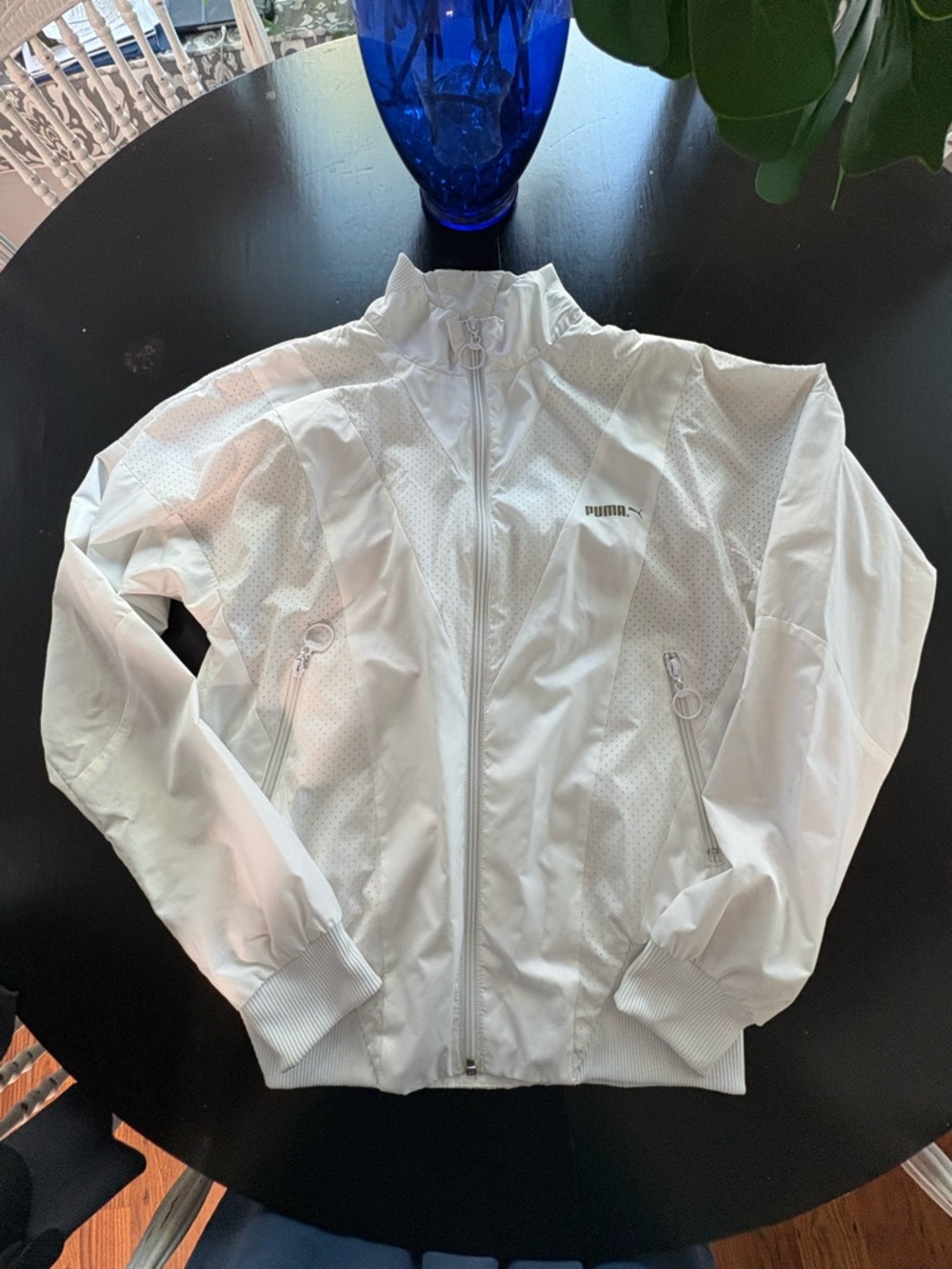 Puma White Perforated Zip Bomber Jacket